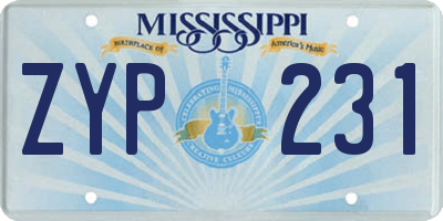 MS license plate ZYP231