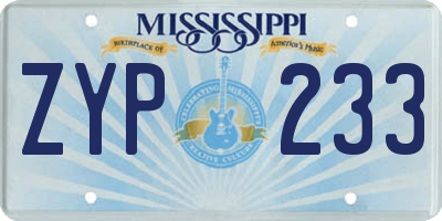 MS license plate ZYP233