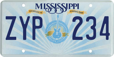 MS license plate ZYP234