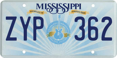 MS license plate ZYP362