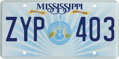 MS license plate ZYP403