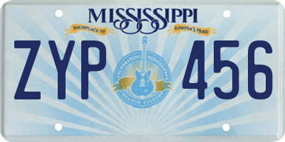 MS license plate ZYP456
