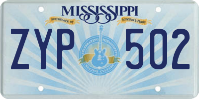 MS license plate ZYP502