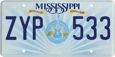 MS license plate ZYP533