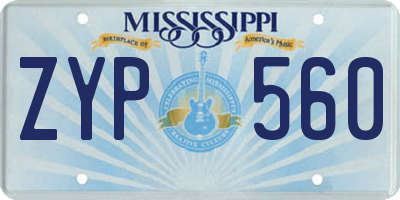 MS license plate ZYP560