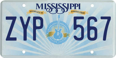 MS license plate ZYP567