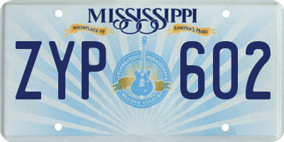 MS license plate ZYP602
