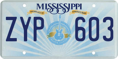 MS license plate ZYP603