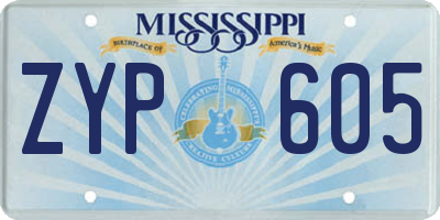MS license plate ZYP605