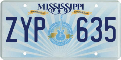 MS license plate ZYP635