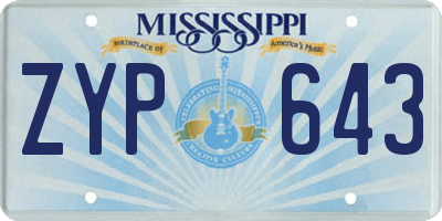 MS license plate ZYP643