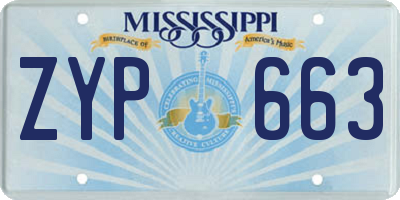 MS license plate ZYP663