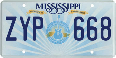 MS license plate ZYP668