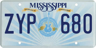 MS license plate ZYP680