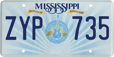 MS license plate ZYP735