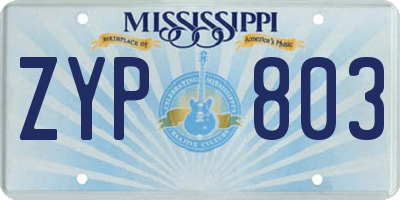 MS license plate ZYP803