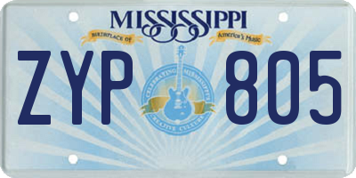MS license plate ZYP805