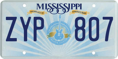 MS license plate ZYP807