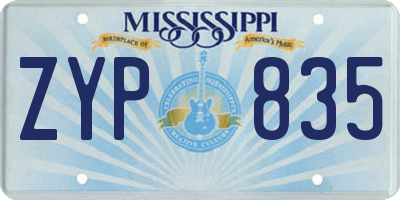 MS license plate ZYP835