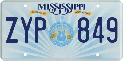 MS license plate ZYP849