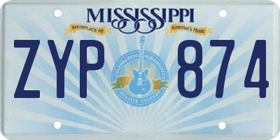 MS license plate ZYP874