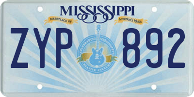 MS license plate ZYP892