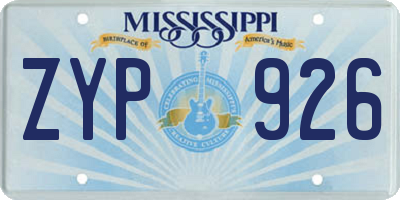 MS license plate ZYP926