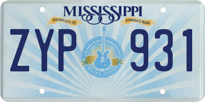 MS license plate ZYP931