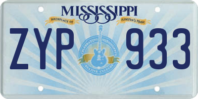 MS license plate ZYP933