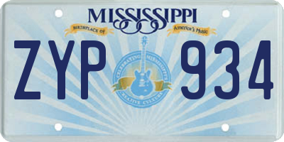 MS license plate ZYP934