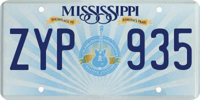 MS license plate ZYP935