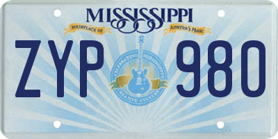 MS license plate ZYP980