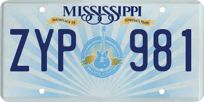 MS license plate ZYP981