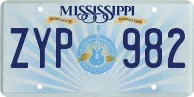 MS license plate ZYP982