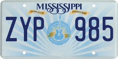 MS license plate ZYP985