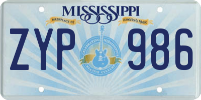 MS license plate ZYP986