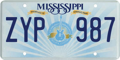 MS license plate ZYP987