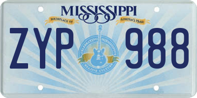 MS license plate ZYP988