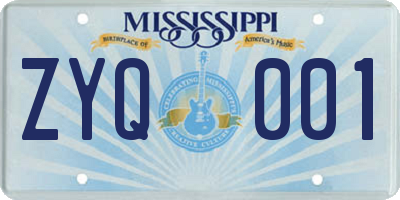 MS license plate ZYQ001