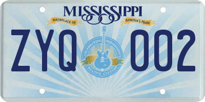 MS license plate ZYQ002