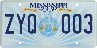 MS license plate ZYQ003
