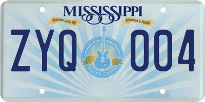 MS license plate ZYQ004