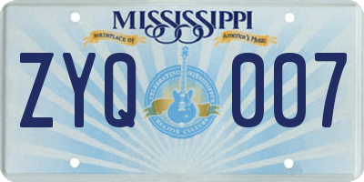 MS license plate ZYQ007
