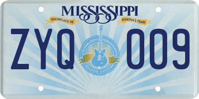 MS license plate ZYQ009