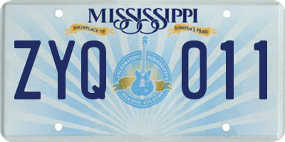 MS license plate ZYQ011