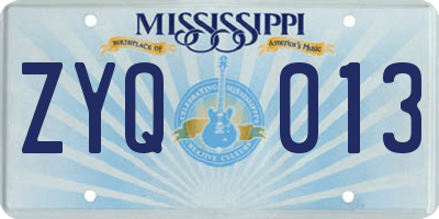 MS license plate ZYQ013