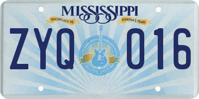 MS license plate ZYQ016