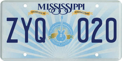 MS license plate ZYQ020