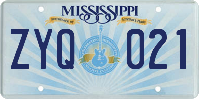 MS license plate ZYQ021