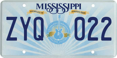 MS license plate ZYQ022